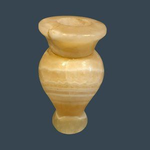 Marble Alabaster Stone Vase Beige White Handmade 3 3/4" Tall